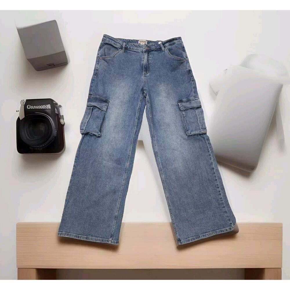 Guess VTG 90s Denim Cargo Pants Men's Baggy Wide-leg Grunge Size 33 (36×30)